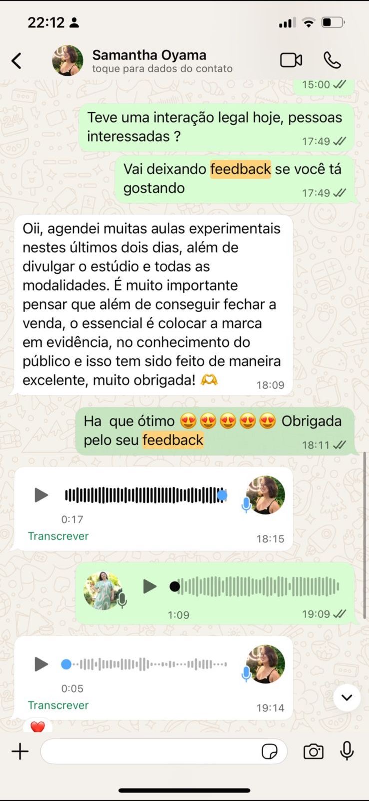 Conversa completa de Samantha Oyama
